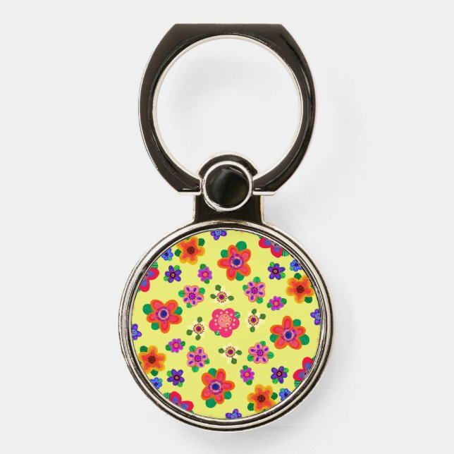 Pretty Yellow Tiny Dainty Flowers Phone Ring Stand (Front)