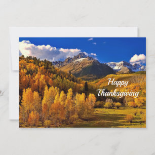Pretty Yellow Trees Mountain Thanksgiving Flat Holiday Card