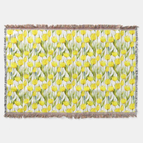 Pretty Yellow Tulips Spring Flowers Pattern Throw Blanket