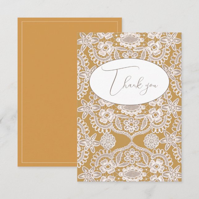 Pretty Yellow Vintage Lace Flat Thank You Card (Front/Back)