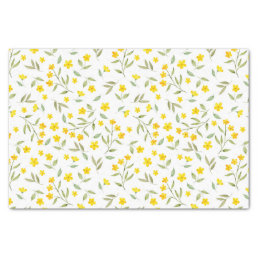 Pretty Yellow Watercolor Floral Blooms Pattern Tissue Paper