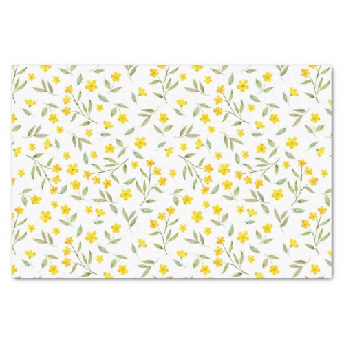 Pretty Yellow Watercolor Floral Blooms Pattern Tissue Paper