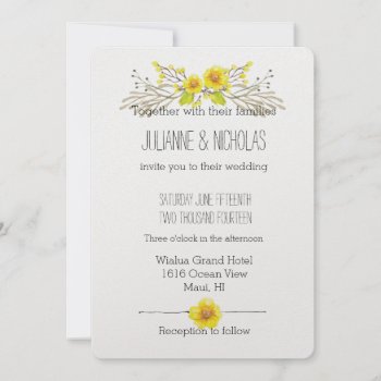 Pretty Yellow Watercolor Flowers Wedding Invitation by peacefuldreams at Zazzle