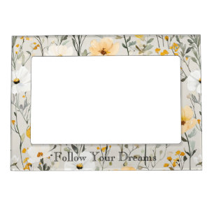 Pretty Yellow White Flowers Dreams Magnetic Frame