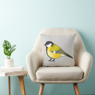 Pretty Yellow Wild Bird Parus Major Illustration Throw Pillow