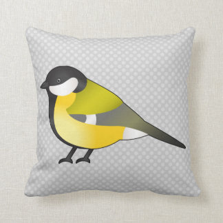 Pretty Yellow Wild Bird Parus Major Illustration Throw Pillow
