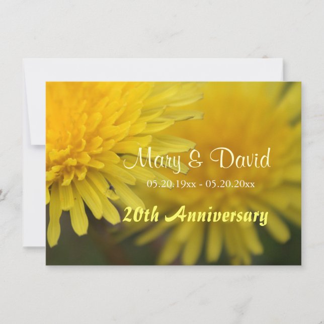 Pretty yellow wild flower dandelion anniversary invitation (Front)
