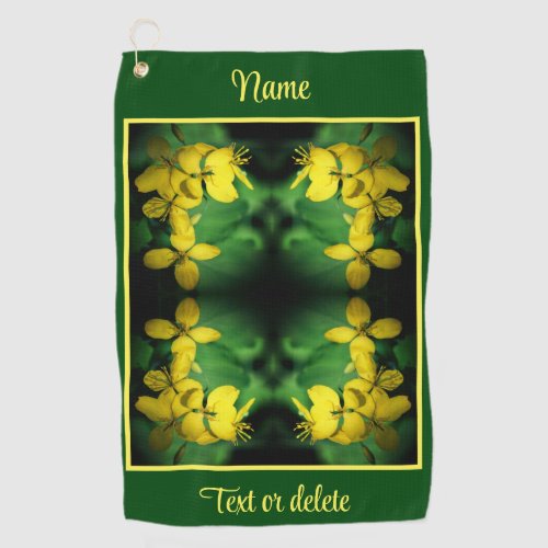 Pretty Yellow Wildflowers Abstract Personalized Golf Towel