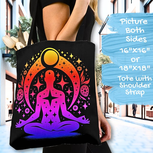 Pretty Yoga Meditation Design on a Black Tote Bag (Creator Uploaded)
