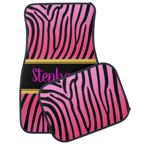 Pretty Zebra pink and black stripes pattern Car Mat