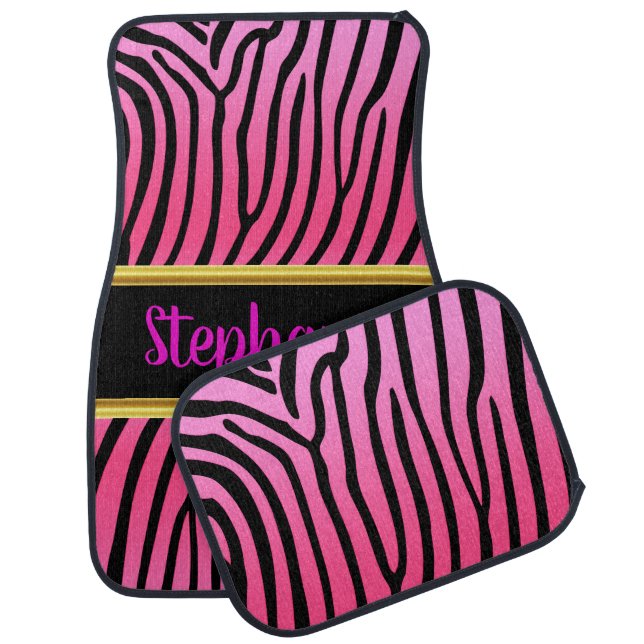 Pretty Zebra pink and black stripes pattern Car Mat (Set)