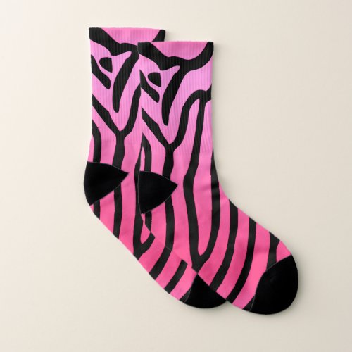 Pretty Zebra pink and black stripes pattern Socks