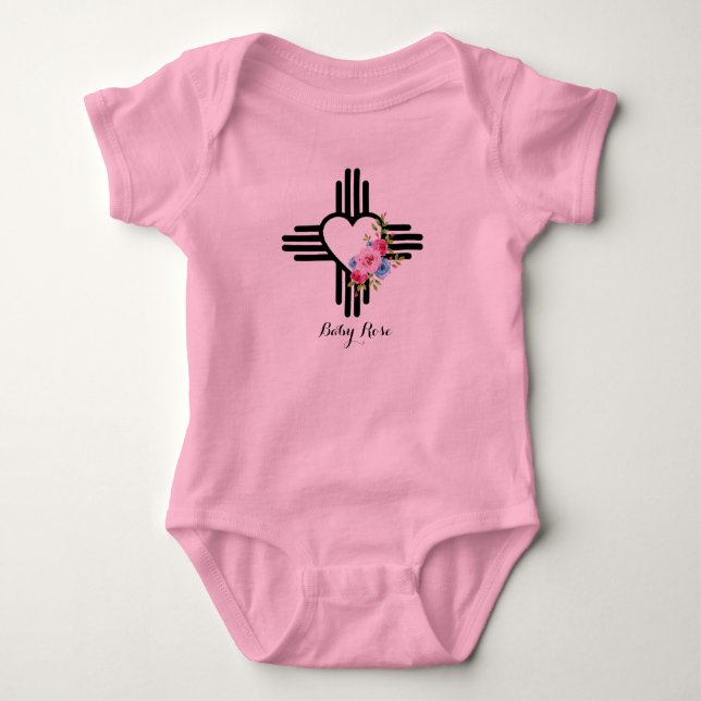 Pretty Zia Heart Baby Rose Baby Bodysuit (Front)