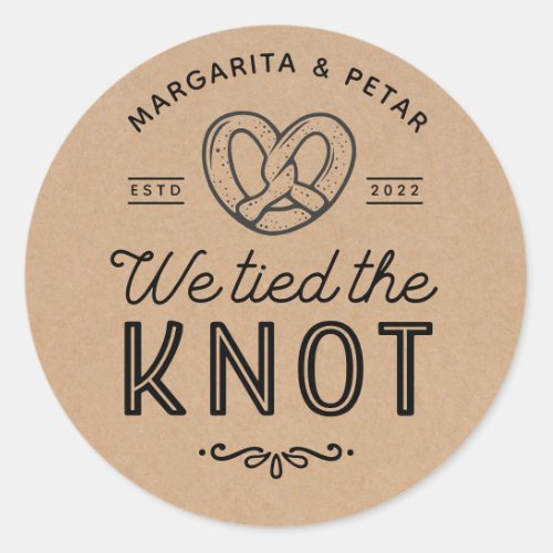 Pretzel Bags We Tied The Knot Rustic Kraft Classic Round Sticker