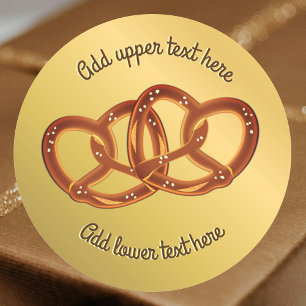 Pretzel Knot Pair on Faux Gold - your choice text Classic Round Sticker