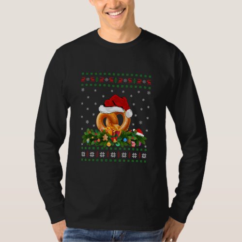 Pretzel Lover Xmas Santa Hat Ugly Pretzel T_Shirt