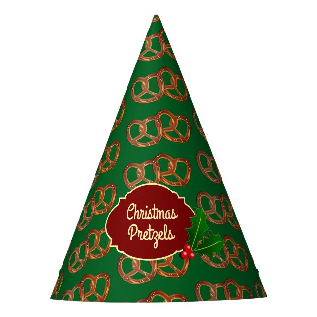 Pretzel Motif, Holly: Christmas Colors customized Party Hat (Front)