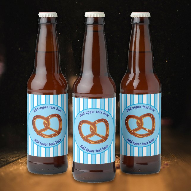Pretzel on Bavarian Blue / White Stripe - your tex Beer Bottle Label (Creator Uploaded)