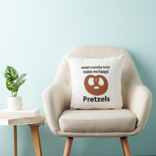 Pretzel Sweet Crunchy Twist Makes Me Happy Pretzel Throw Pillow
