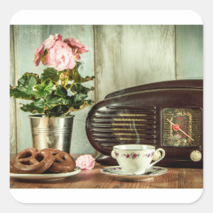 Pretzel Tea Rose Clock Postcrossing Square Sticker