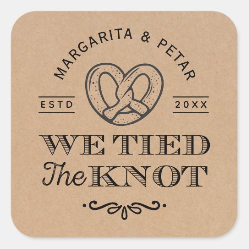 Pretzel We Tied The Knot Thank You Wedding Kraft  Square Sticker