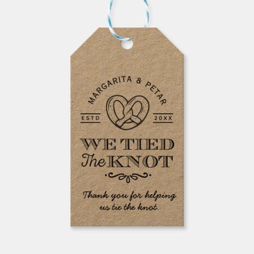 Pretzel We Tied The Knot Thank You Wedding Rustic  Gift Tags