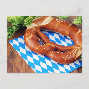 Pretzel with bavarian napkin. Oktoberfest Postcard