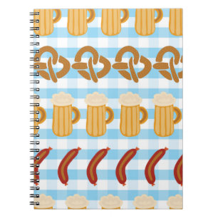 Pretzels beer sausage lined up seamless vintage il notebook