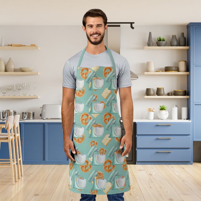 Pretzels, bread, and mixers greenish-blue apron (Creator Uploaded)