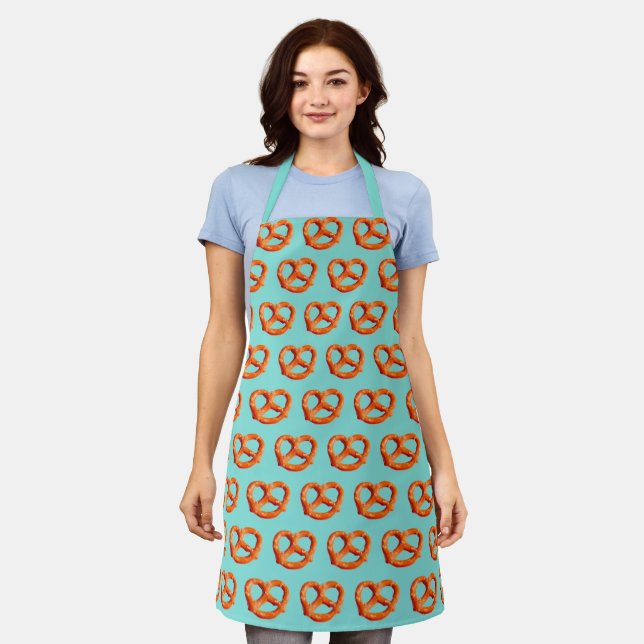 Pretzels Teal Green Snacks All-Over Print Apron (Worn)