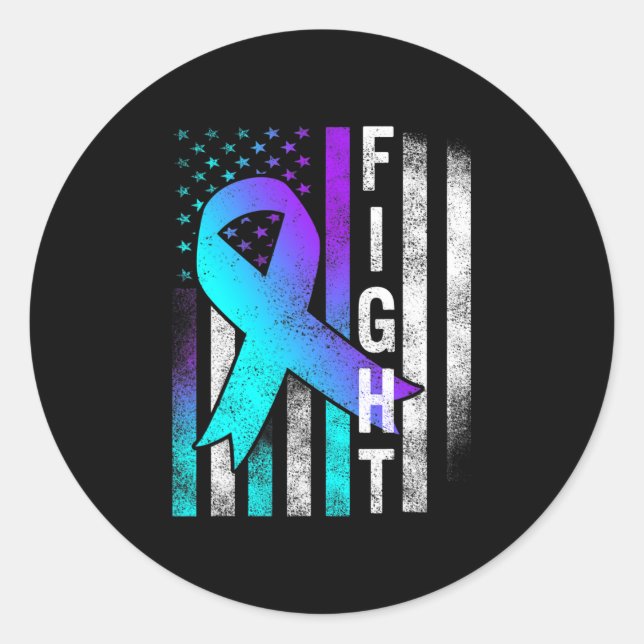 Prevention Awareness Fight Usa Flag Teal And Purpl Classic Round Sticker (Front)