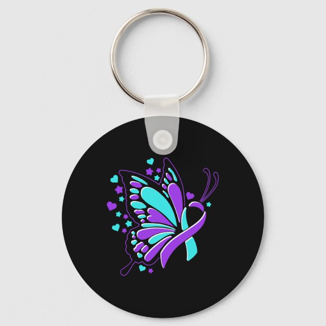 Prevention Awareness Month Butterfly Ribbon  Keychain (Front)