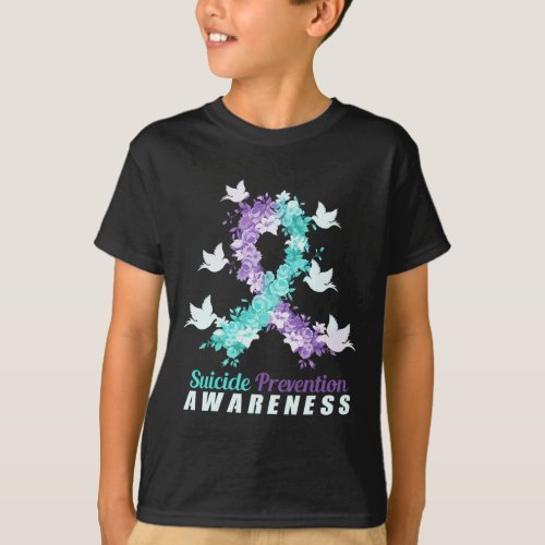 Prevention Awareness Pink And Teal Ribbon  T_Shirt