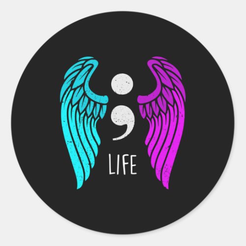 Prevention Awareness Wings Angel Semicolon  Classic Round Sticker