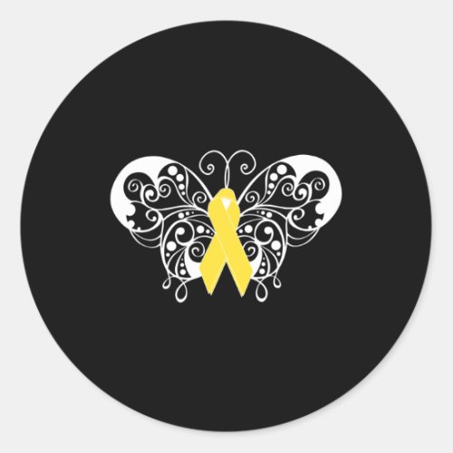 Prevention Awareness Yellow Ribbon Butterfly  Classic Round Sticker
