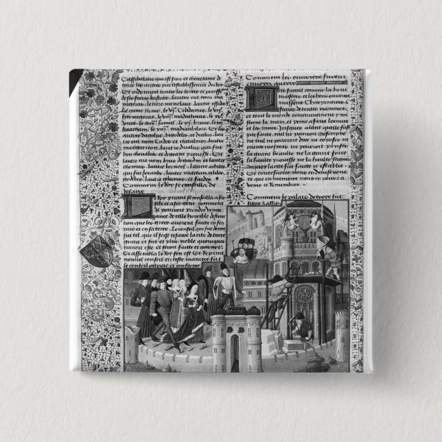 Priam watching the reconstruction of Troy Button (Front)