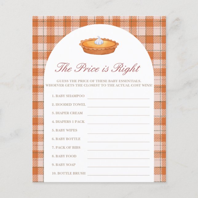 Price is Right Cutie Pie Baby Shower Game (Front)