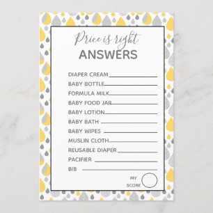 Price is right games Baby Shower grey/ yellow Invitation