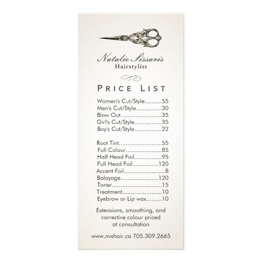 Price List Antique Scissor Vintage Hair Salon 2 Rack Card