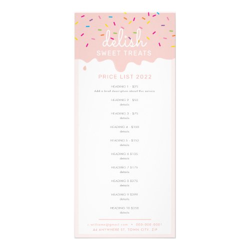 PRICE LIST bakery cake frosting drip blush Rack Card