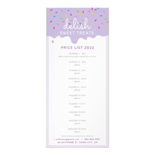 PRICE LIST bakery cake frosting drip purple Rack Card