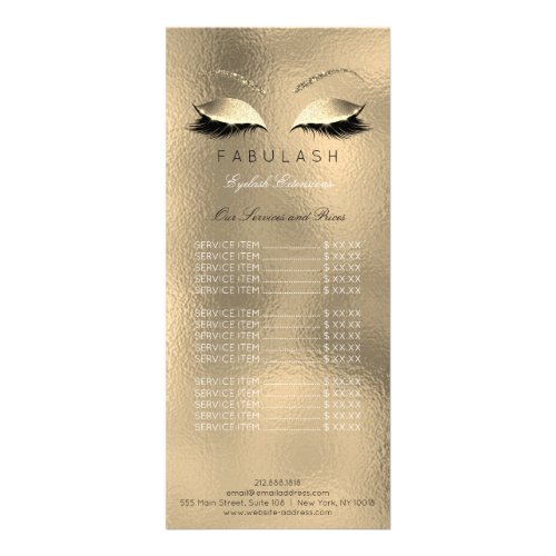 Price List Beauty Salon Lashes Gold Makeup Glitter Rack Card