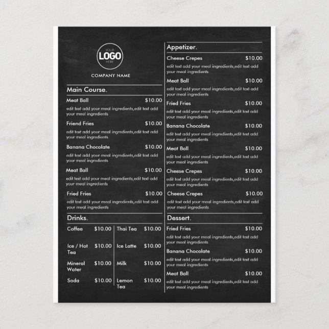 Price List | Black Chalkboard Business Menu Modern Flyer (Front)