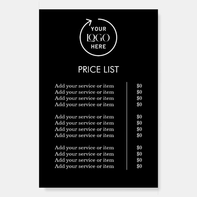 Price List | Black Logo Business Professional Foam Foam Board (Front)