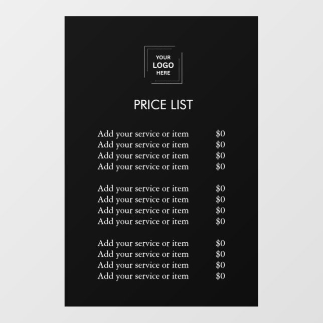 Price List | Black Modern Business Logo Wall Decal (Front)