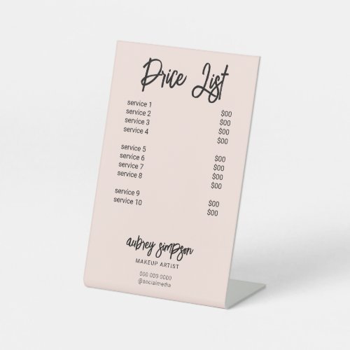 Price List Brush Script Blush Pink Pedestal Sign