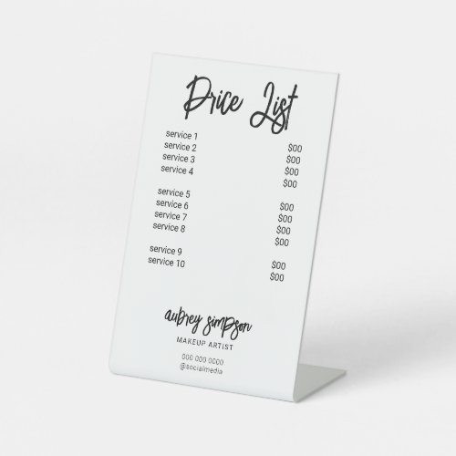 Price List Brush Script White Pedestal Sign