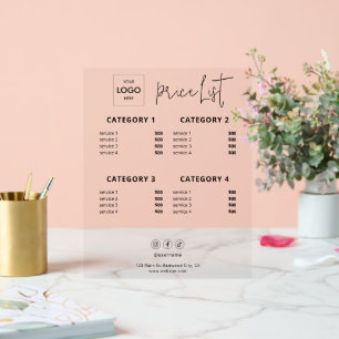 Price List Business Logo Acrylic Acrylic Sign