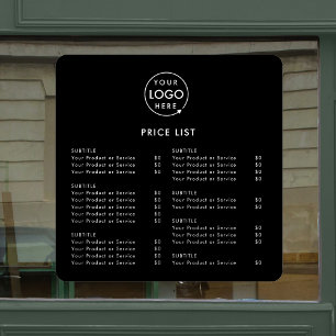 Price List Business Logo Black Modern Minimalist Window Cling