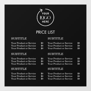 Price List Business Logo Black Modern Minimalist Window Cling